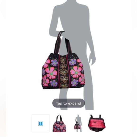 NWT Laurel Burch Black and Pink Floral Tote - Picture 4 of 4